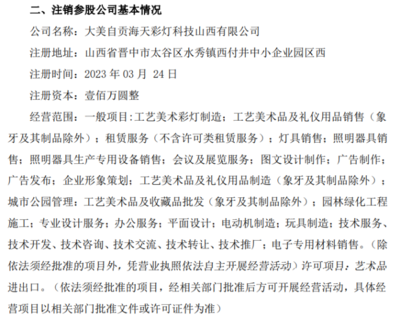 海天文化擬注銷參股公司大美自貢海天彩燈科技山西，聚焦主營業務優化